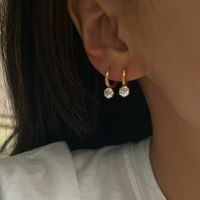 1 Paire Dame Rond Acier Au Titane Placage Incruster Zircon Plaqué Or 18k Des Boucles D'oreilles main image 3