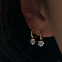 1 Pair Lady Round Titanium Steel Plating Inlay Zircon 18k Gold Plated Earrings main image 5