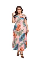 Women's Swing Dress Elegant Off Shoulder Printing Short Sleeve Leaf Maxi Long Dress Holiday Street main image 4