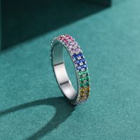 Romantic Rainbow Sterling Silver Plating Inlay Zircon Rhodium Plated Rings main image 3