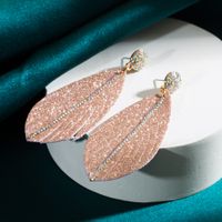 1 Pair Elegant Leaf Plating Inlay Pu Leather Rhinestones Gold Plated Drop Earrings main image 6