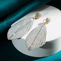 1 Pair Elegant Leaf Plating Inlay Pu Leather Rhinestones Gold Plated Drop Earrings sku image 3