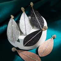 1 Pair Shiny Leaves Sequins Plating Inlay Pu Leather Alloy Rhinestones Gold Plated Drop Earrings main image 1
