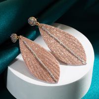 1 Pair Elegant Leaf Plating Inlay Pu Leather Rhinestones Gold Plated Drop Earrings main image 3