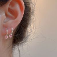 1 Pair Sweet Heart Shape Copper Plating Inlay Zircon Earrings main image 6