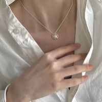 French Style Geometric Sterling Silver Plating Inlay Freshwater Pearl Pendant Necklace main image 4
