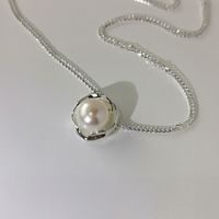 French Style Geometric Sterling Silver Plating Inlay Freshwater Pearl Pendant Necklace main image 2