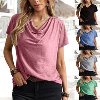 Women's T-shirt Short Sleeve T-shirts Patchwork Casual Solid Color main image 2