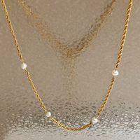Wholesale Ig Style Elegant Round Stainless Steel Malachite Freshwater Pearl 18k Gold Plated Bracelets Anklet Necklace main image 4