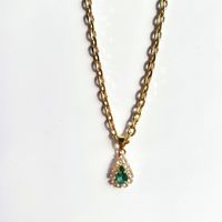 Retro Water Droplets Brass Plating Inlay Artificial Gemstones 18k Gold Plated Necklace sku image 3