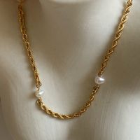 Wholesale Ig Style Elegant Round Stainless Steel Malachite Freshwater Pearl 18k Gold Plated Bracelets Anklet Necklace main image 2