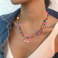 Vacation Little Bear Rainbow Heart Shape Alloy Seed Bead Soft Clay Inlay Resin Women's Pendant Necklace main image 5