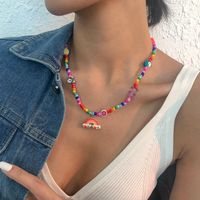 Vacation Little Bear Rainbow Heart Shape Alloy Seed Bead Soft Clay Inlay Resin Women's Pendant Necklace main image 4