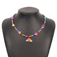 Vacation Little Bear Rainbow Heart Shape Alloy Seed Bead Soft Clay Inlay Resin Women's Pendant Necklace sku image 1
