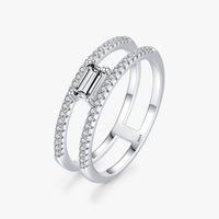 Glam Luxurious Shiny Rectangle Sterling Silver Plating Inlay Zircon Rhodium Plated Wide Band Ring Rings main image 3