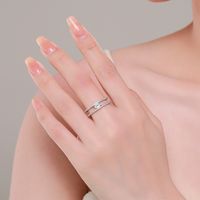Glam Luxurious Shiny Rectangle Sterling Silver Plating Inlay Zircon Rhodium Plated Wide Band Ring Rings main image 5
