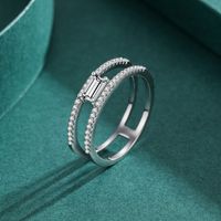 Glam Luxurious Shiny Rectangle Sterling Silver Plating Inlay Zircon Rhodium Plated Wide Band Ring Rings main image 1