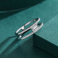 Glam Luxurious Shiny Rectangle Sterling Silver Plating Inlay Zircon Rhodium Plated Wide Band Ring Rings main image 2