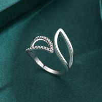 Retro Luxurious Leaf Sterling Silver Plating Inlay Zircon Rhodium Plated Rings main image 1