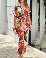 Women's Irregular Skirt Elegant Shirt Collar Printing Belt Short Sleeve Flower Maxi Long Dress Street main image 4