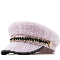 Women's Elegant Solid Color Chain Curved Eaves Beret Hat sku image 5