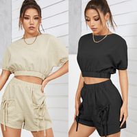 Women's Casual Solid Color Polyester Pocket Patchwork Shorts Sets main image 4
