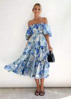 Women's One Shoulder Skirt Vacation Boat Neck Printing Backless Short Sleeve Ditsy Floral Maxi Long Dress Street main image 4