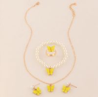Wholesale Jewelry Butterfly Pearl Children's Necklaces Bracelets Ring Earrings Set Nihaojewelry sku image 3