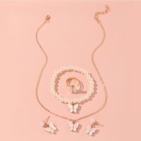 Wholesale Jewelry Butterfly Pearl Children's Necklaces Bracelets Ring Earrings Set Nihaojewelry sku image 4