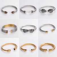 304 Stainless Steel 18K Gold Plated Hip-Hop Inlay Geometric Acrylic Pearl Bangle main image 1