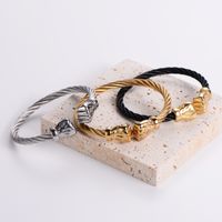 304 Stainless Steel 18K Gold Plated Hip-Hop Inlay Geometric Acrylic Pearl Bangle main image 5