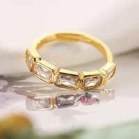 Sweet Simple Style Heart Shape Rectangle 18k Gold Plated Zircon Copper Wholesale Open Ring main image 5