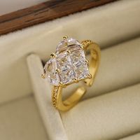 Sweet Simple Style Heart Shape Rectangle 18k Gold Plated Zircon Copper Wholesale Open Ring main image 3