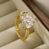 Sweet Simple Style Heart Shape Rectangle 18k Gold Plated Zircon Copper Wholesale Open Ring sku image 1