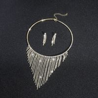 Luxurious Tassel Metal Inlay Rhinestones Women's Earrings Necklace sku image 1