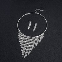 Luxurious Tassel Metal Inlay Rhinestones Women's Earrings Necklace sku image 2