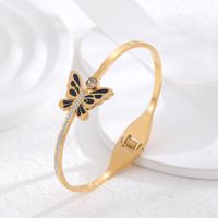 Wholesale Retro Devil's Eye Flower Butterfly Titanium Steel 24k Gold Plated Zircon Bangle main image 2