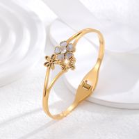 Wholesale Retro Devil's Eye Flower Butterfly Titanium Steel 24k Gold Plated Zircon Bangle main image 7