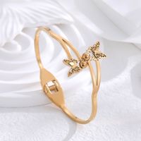 Retro Round Snake Butterfly 304 Stainless Steel 18K Gold Plated Rhinestones Bangle In Bulk main image 2