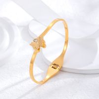 Retro Round Snake Butterfly 304 Stainless Steel 18K Gold Plated Rhinestones Bangle In Bulk main image 6