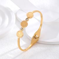 Retro Round Snake Butterfly 304 Stainless Steel 18K Gold Plated Rhinestones Bangle In Bulk main image 3