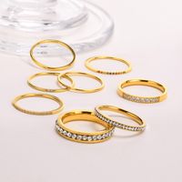 304 Stainless Steel 18K Gold Plated IG Style Simple Style Plating Inlay Solid Color Zircon Rings main image 1