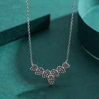 Style Simple Feuille Argent Sterling Incruster Zircon Femmes Anneaux Collier main image 2