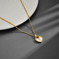 Streetwear Heart Shape Stainless Steel Plating Shell 18k Gold Plated Pendant Necklace sku image 1