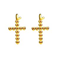 Wholesale Jewelry 1 Pair Sweet Cross Heart Shape Alloy Rhinestones Gold Plated Drop Earrings sku image 1