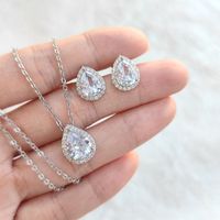 Simple Style Water Droplets Copper Plating Inlay Zircon Women's Earrings Necklace main image 1
