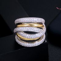 Casual Geometric Copper Plating Inlay Zircon Wide Band Ring main image 5