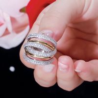 Casual Geometric Copper Plating Inlay Zircon Wide Band Ring main image 3
