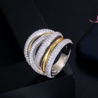 Casual Geometric Copper Plating Inlay Zircon Wide Band Ring main image 4