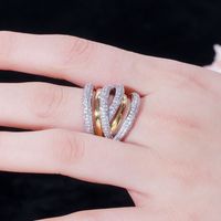 Casual Geometric Copper Plating Inlay Zircon Wide Band Ring main image 1